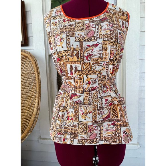 Vintage 1950s Cotton Full Smock Apron Surfers Fish Golfing - Picture 11 of 13